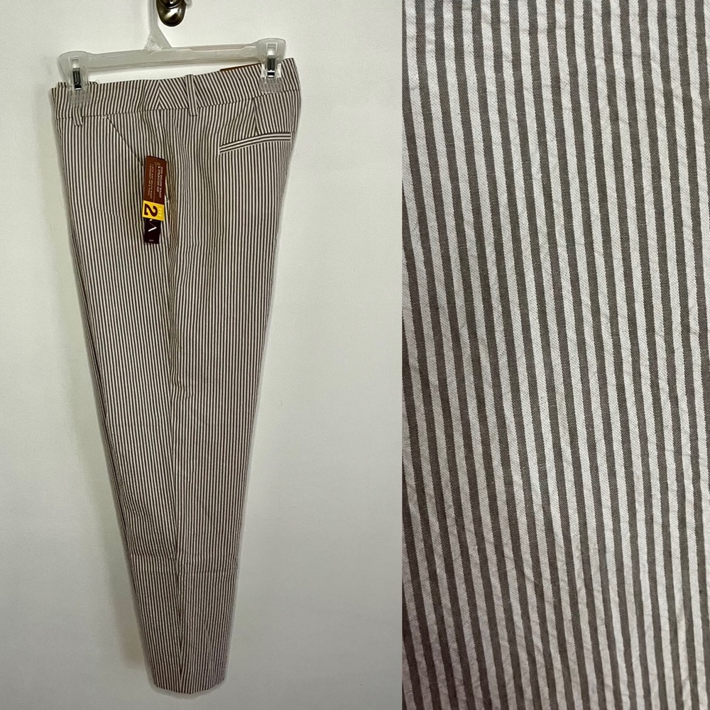 Merona Fit 2 Striped Seersucker Cropped Capri Ankle Pants Gray White Siz…